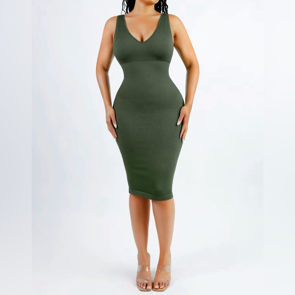 Brand new army, green V-neck body con dress